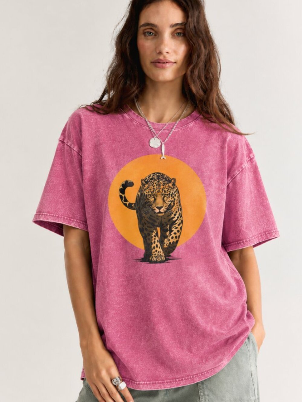 BOUTIQUE HIPPEE HARVEST MINERAL WASH LEOPARD TEE